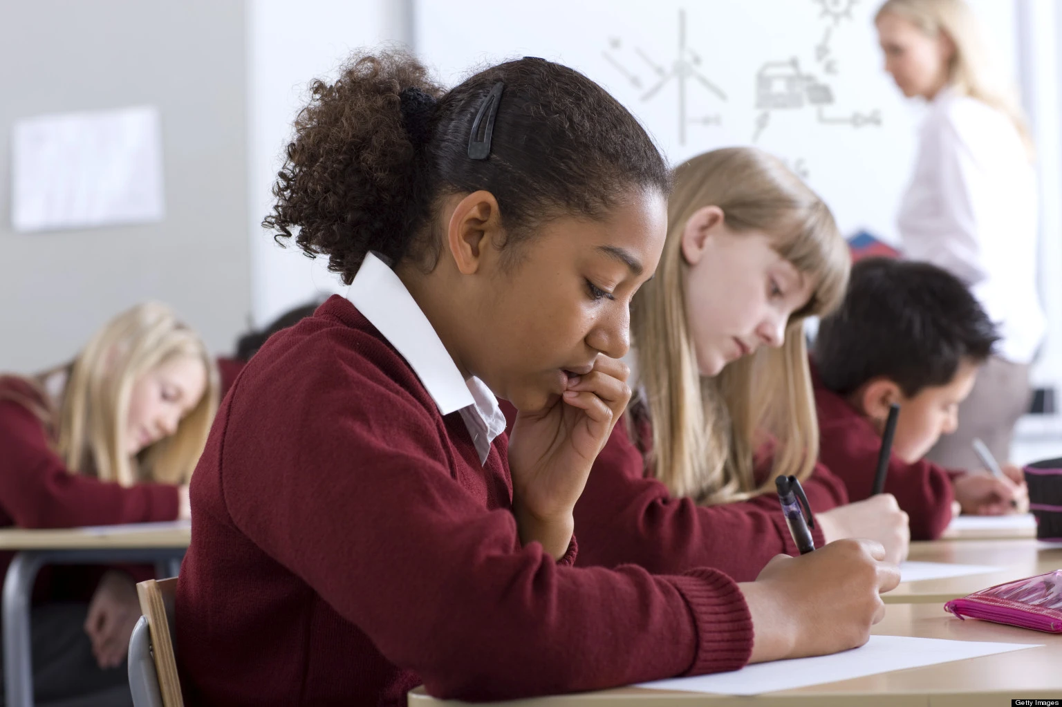 A teacher exemplifying one of the 10 essential classroom management skills as her class is focused and organised.